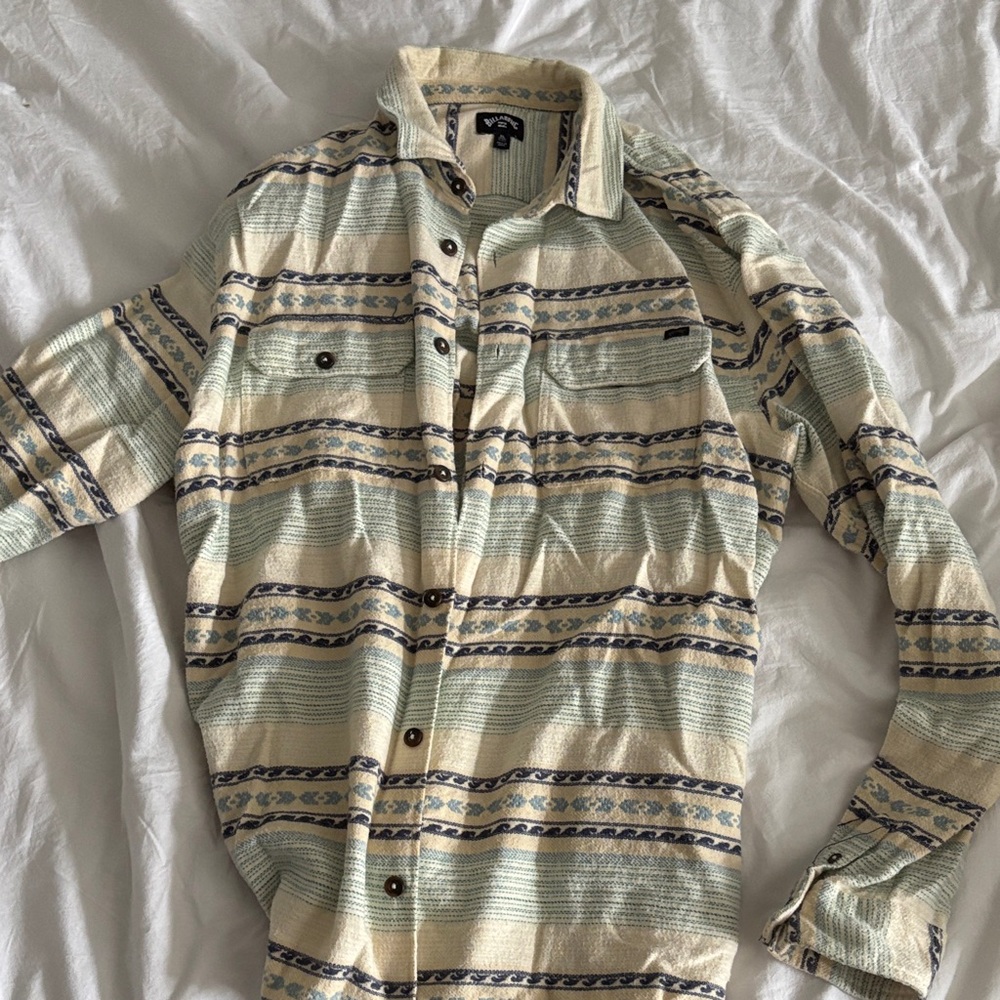 Billabong Beige and Blue Striped Shirt